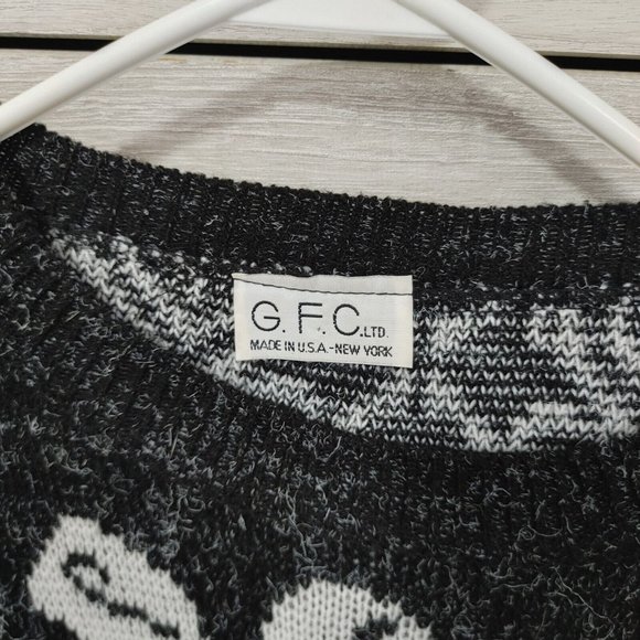 VTG GFC Sweater Black Charcoal Gray Holiday Sweater w/Bow Size Large READ BELOW - Picture 2 of 7
